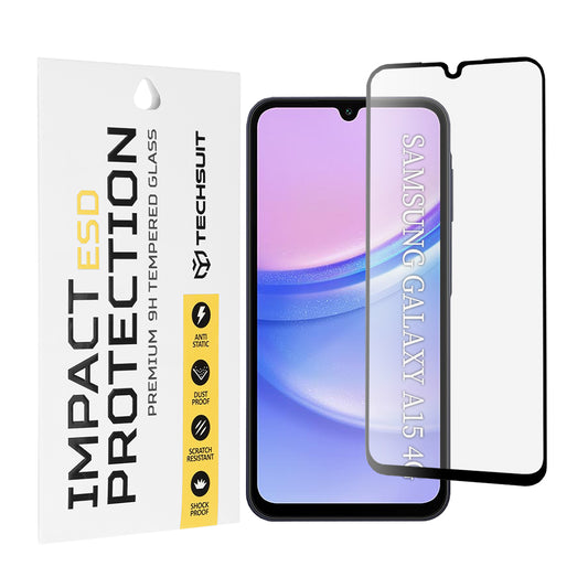 Ochranná fólie na displej Techsuit pro Samsung Galaxy M15 / A15 5G A156 / A15 A155, tvrzené sklo, plné lepidlo, černá