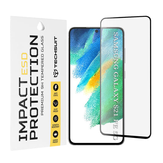 Ochranná fólie na displej Techsuit pro Samsung Galaxy S21 FE 5G G990, tvrzené sklo, plné lepidlo, černá