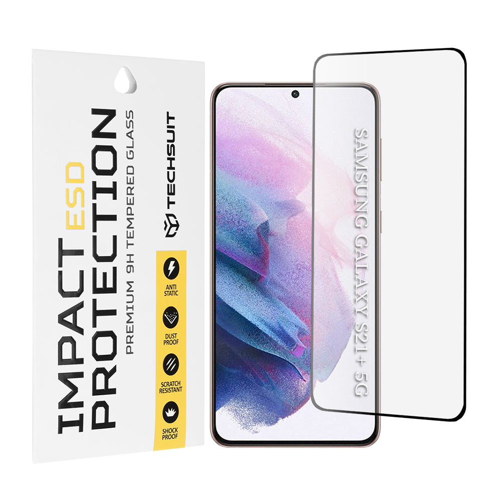 Ochranná fólie na displej Techsuit pro Samsung Galaxy S21+ 5G G996, tvrzené sklo, plné lepidlo, černá