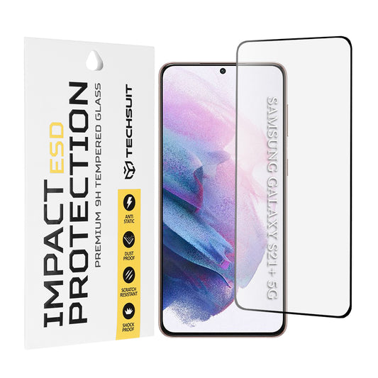 Ochranná fólie na displej Techsuit pro Samsung Galaxy S21+ 5G G996, tvrzené sklo, plné lepidlo, černá
