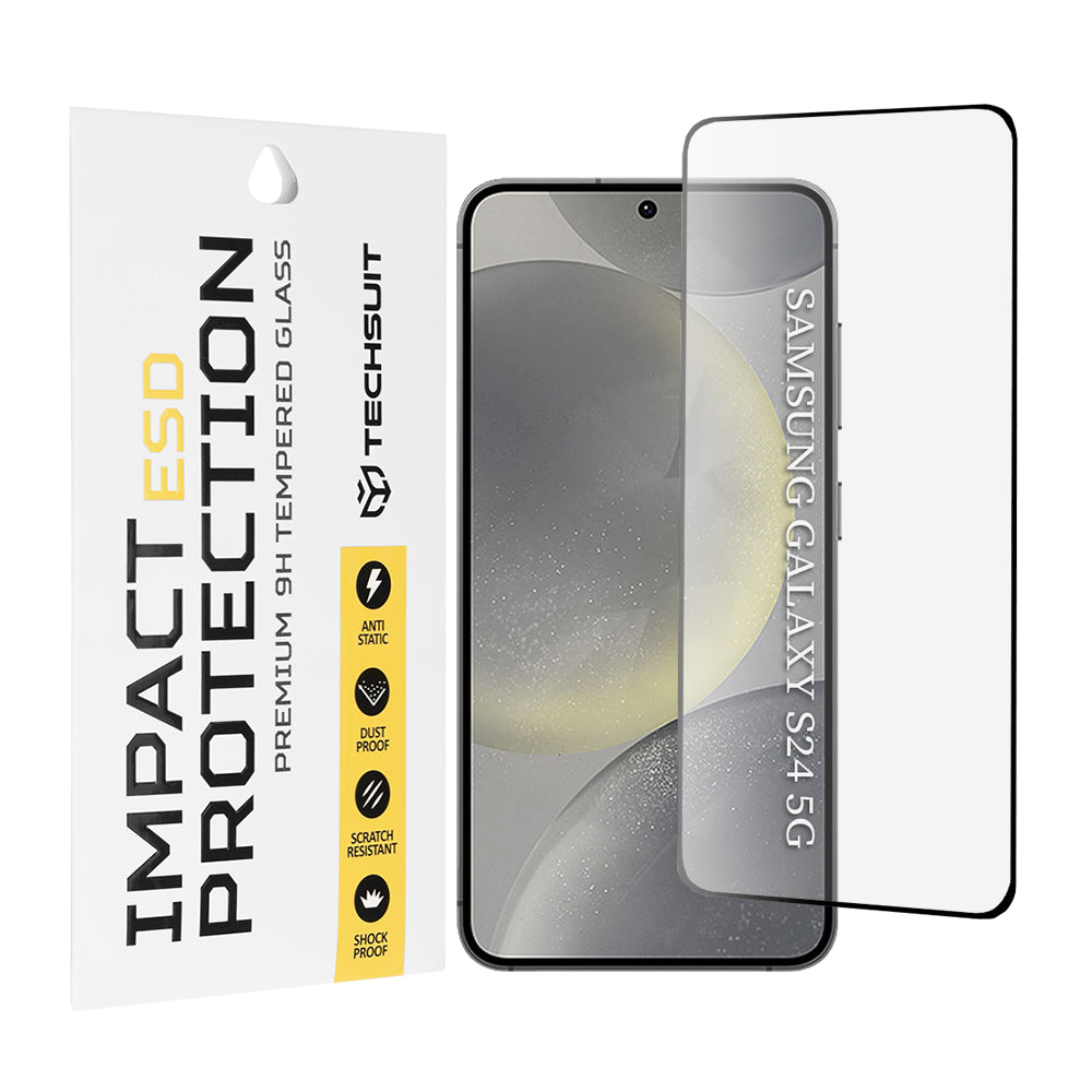 Ochranná fólie na displej Techsuit pro Samsung Galaxy S24 S921, tvrzené sklo, plné lepidlo, černá