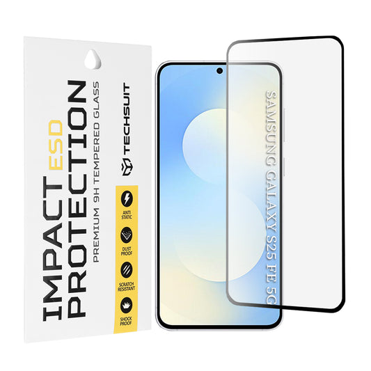 Ochranná fólie na displej Techsuit pro Samsung Galaxy S25 FE, tvrzené sklo, plné lepidlo, černá