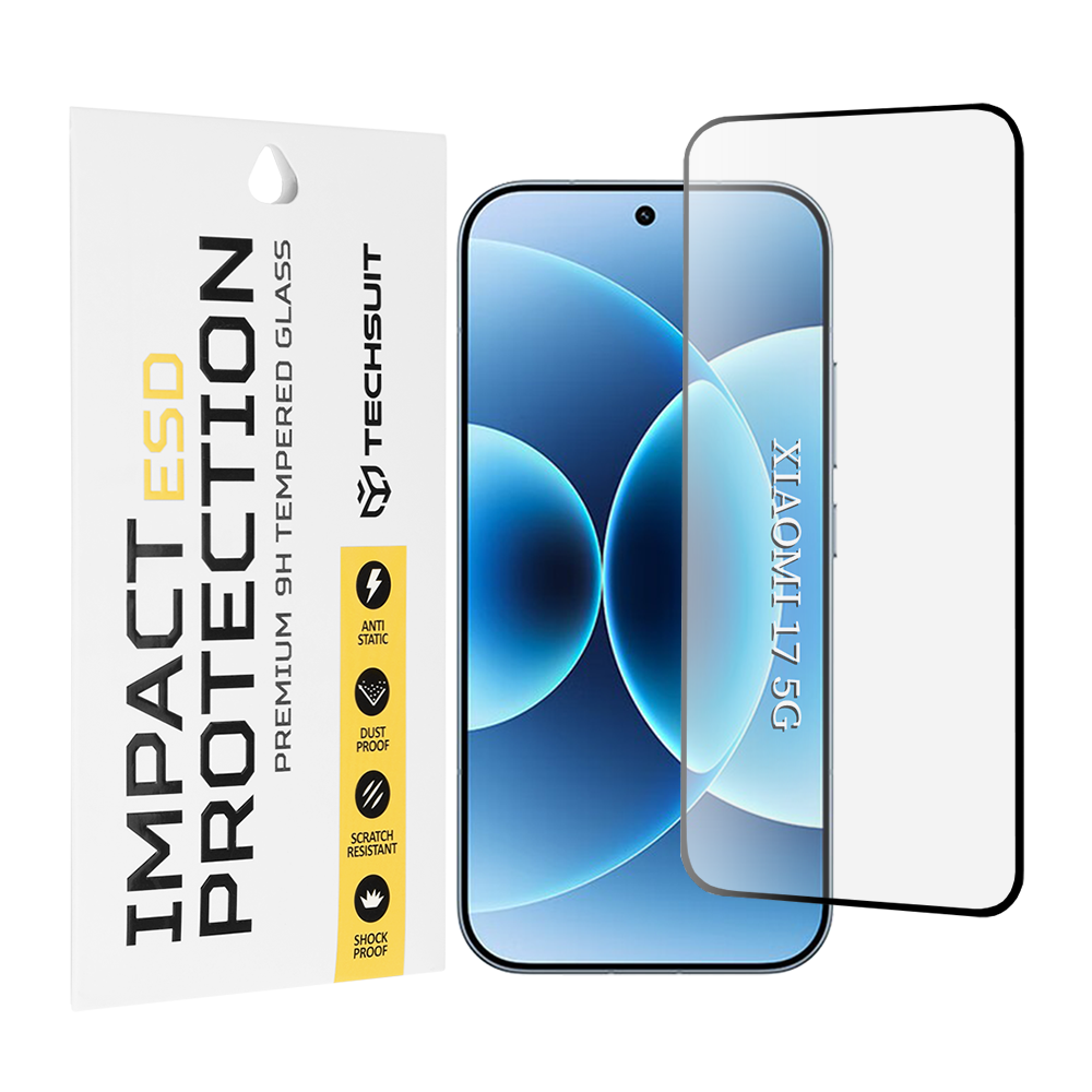 Ochranná fólie Techsuit pro Xiaomi 17, Tvrzené sklo, Full Glue, Černá
