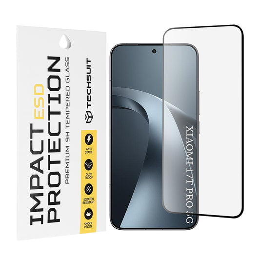 Ochranná fólie na displej Techsuit pro Xiaomi 17T Pro, tvrzené sklo, plné lepidlo, černá