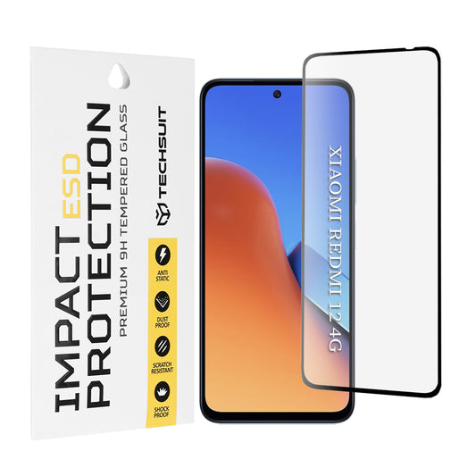 Ochranná fólie na displej Techsuit pro Xiaomi Redmi 13 5G / 13 / 12 5G / 12 / Poco M6 4G, tvrzené sklo, plné lepidlo, černá
