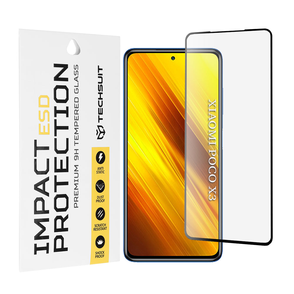 Ochranná fólie na displej Techsuit pro Xiaomi Poco X3 Pro / X3 NFC / X3, tvrzené sklo, plné lepidlo, černá