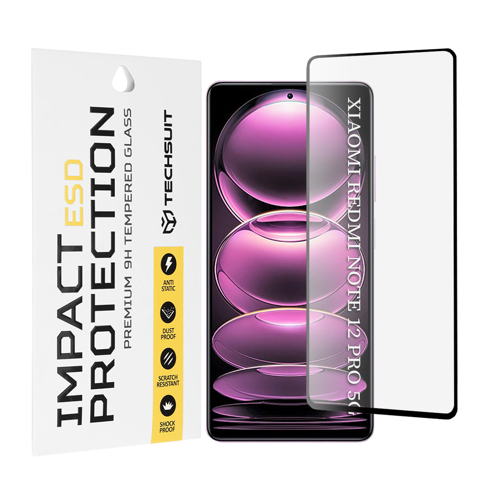 Ochranná fólie na displej Techsuit pro Xiaomi Poco X5 Pro / Redmi Note 12 Pro 5G / Note 12 Pro+, tvrzené sklo, plné lepidlo, černá