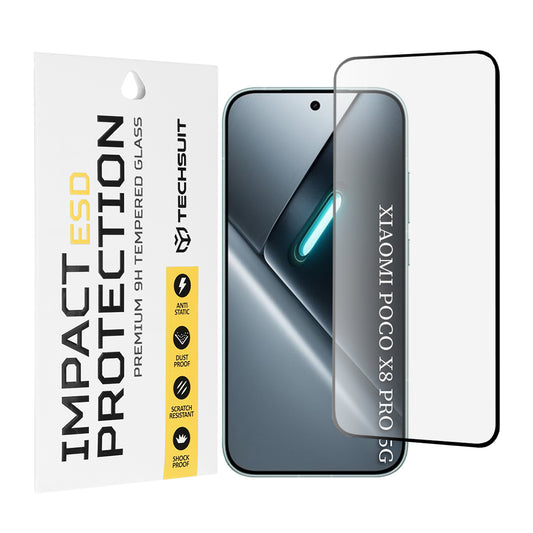 Ochranná fólie na displej Techsuit pro Xiaomi Poco X8 Pro, tvrzené sklo, plné lepidlo, černá