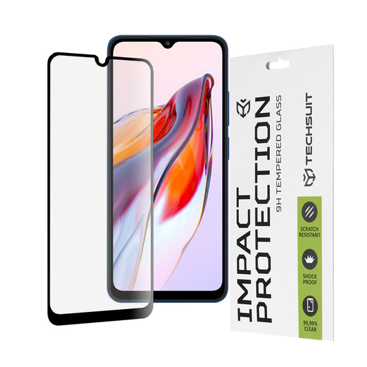 Ochranná fólie na displej Techsuit pro Xiaomi Redmi 12C / 10C / Poco C40, tvrzené sklo, plné lepidlo, 111D, černá