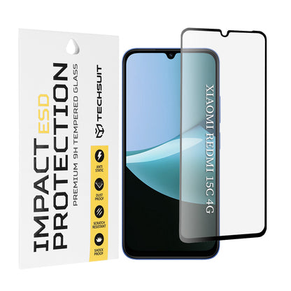 Ochranná fólie na displej Techsuit pro Xiaomi Redmi 15C 5G / 15C 4G, tvrzené sklo, plné lepidlo, černá