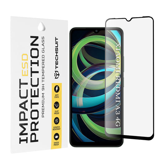 Ochranná fólie na displej Techsuit pro Xiaomi Redmi A3x / A3, tvrzené sklo, plné lepidlo, černá