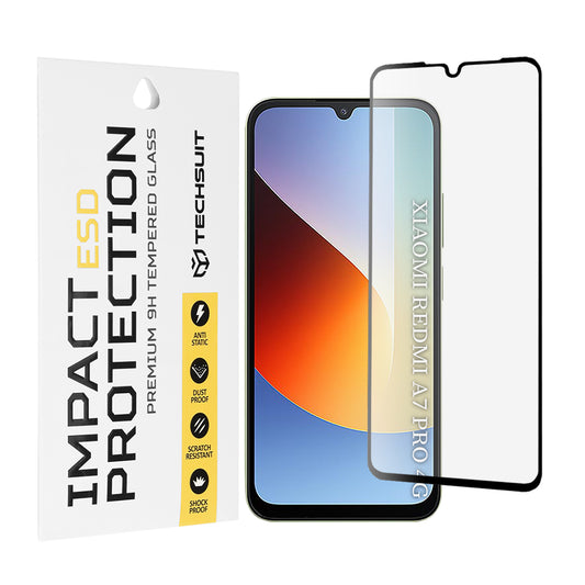 Ochranná fólie na displej Techsuit pro Xiaomi Redmi A7 Pro 4G, tvrzené sklo, plné lepidlo, černá
