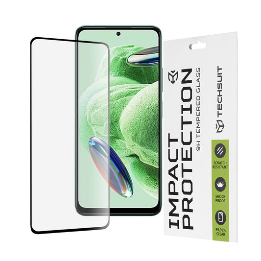 Ochranná fólie na displej Techsuit pro Xiaomi Redmi Note 12 4G / Poco X5 / Note 12 5G, tvrzené sklo, plné lepidlo, 111D, černá