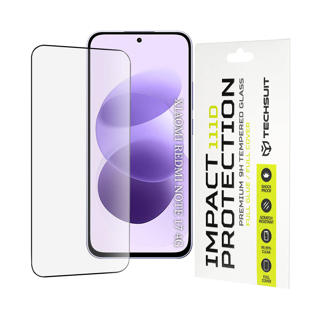 Ochranné sklo na displej Techsuit pro Xiaomi Redmi Note 17 4G / Note 17 5G, tvrzené sklo, celoplošné lepení, 111D, černé