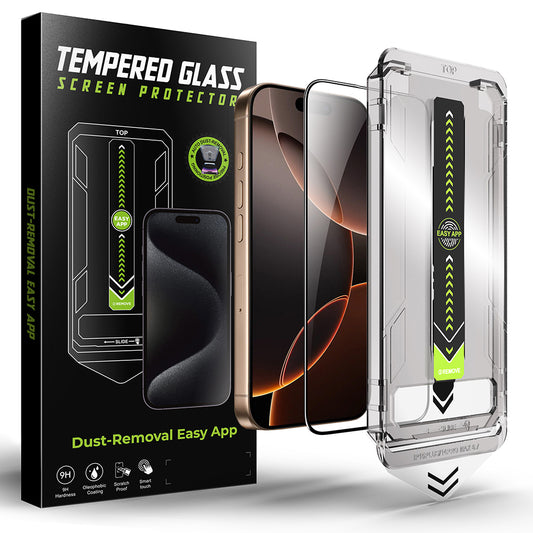 Ochranná fólie na displej Techsuit TitanGlass pro Apple iPhone 17e / 16e / 14 / 13 Pro, tvrzené sklo, plné lepidlo, černá