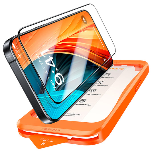 Ochranná fólie na displej Torras GlassGo Install Master pro Apple iPhone 16 Pro Max, tvrzené sklo, plné lepidlo, černá