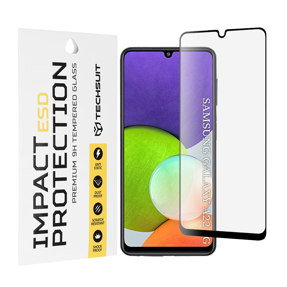 Ochranná fólie na displej Techsuit pro Samsung Galaxy A22 A225, tvrzené sklo, černá