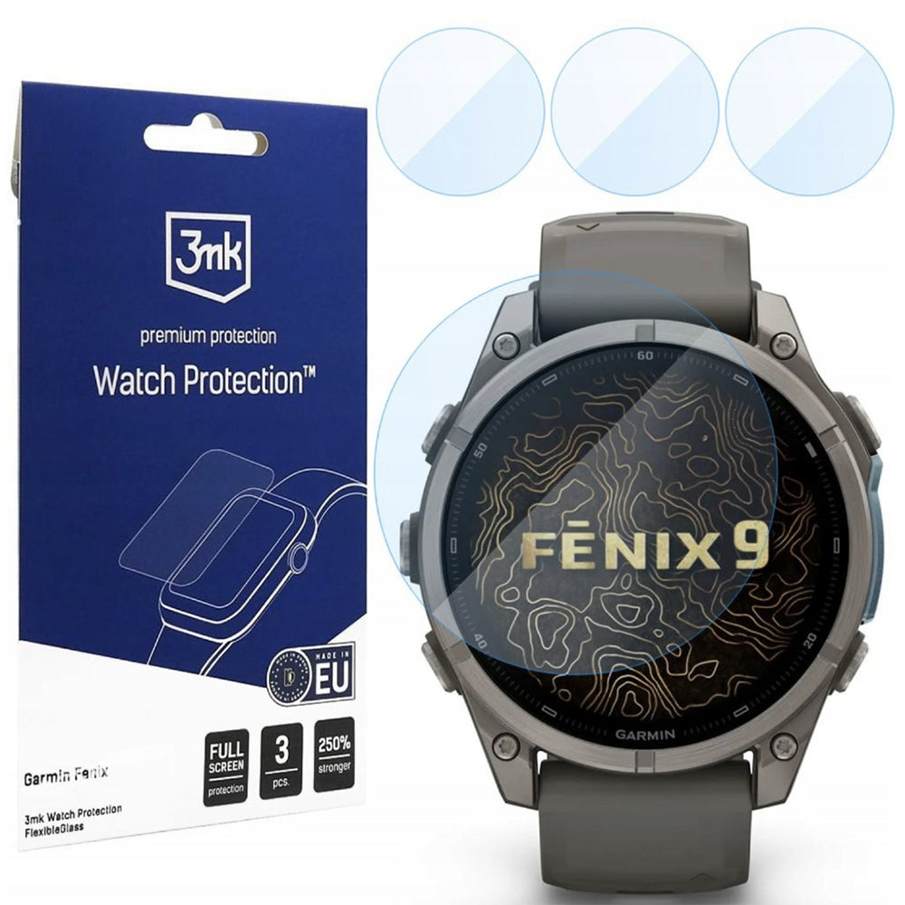 Ochranná fólie 3MK FlexibleGlass pro Garmin Fenix 9 47mm, sada 3 kusů, flexibilní sklo