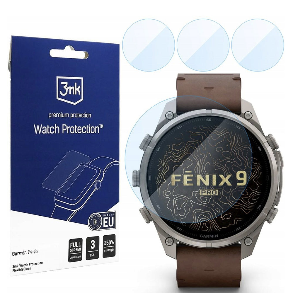 Ochranná fólie 3MK FlexibleGlass pro Garmin Fenix 9 Pro 47 mm, flexibilní sklo, sada 3 kusů