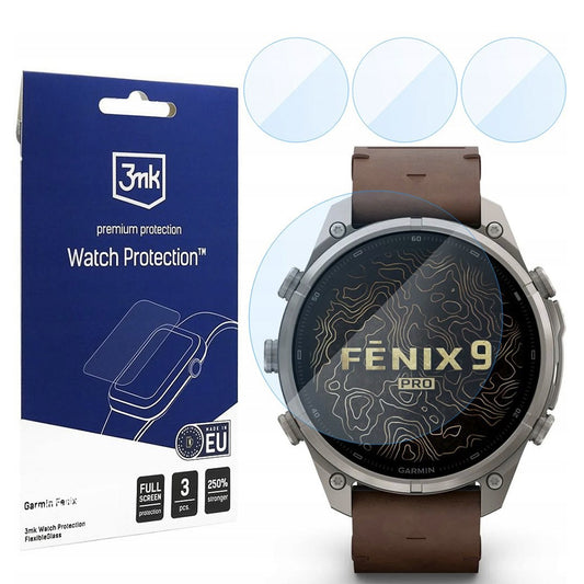 Ochranná fólie 3MK FlexibleGlass pro Garmin Fenix 9 Pro 47 mm, flexibilní sklo, sada 3 kusů