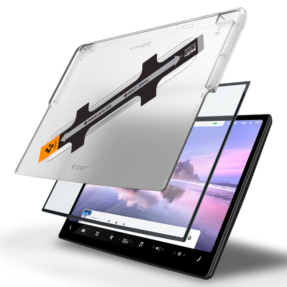 Ochranná fólie Spigen GlastR EZ FIT pro navigaci Tesla X / S (2022 - 2021), Tvrzené sklo, Černá AGL04688