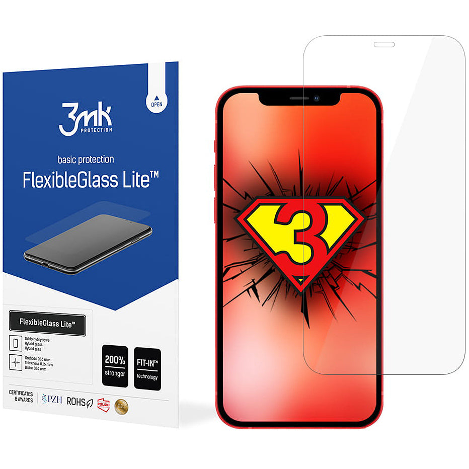 Ochranná fólie na displej 3MK FlexibleGlass Lite pro Apple iPhone 12 / 12 Pro, flexibilní sklo, plné lepidlo
