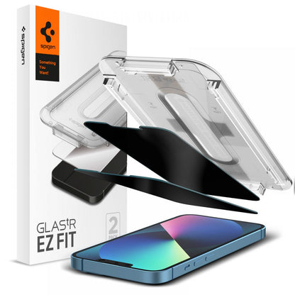 Ochranná fólie na displej Privacy Spigen GlastR EZ FIT pro Apple iPhone 17e / 16e / 14 / 13 Pro, tvrzené sklo, plné lepidlo, sada 2 kusů AGL03388