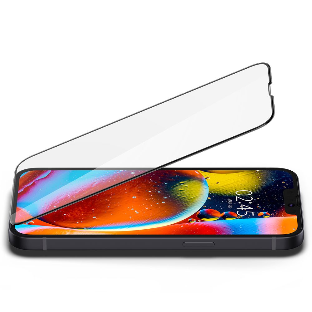 Ochranná fólie na displej Spigen GlastR Slim pro Apple iPhone 17e / 16e / 14 / 13 Pro, Tvrzené sklo, Full Glue, Černá AGL03392