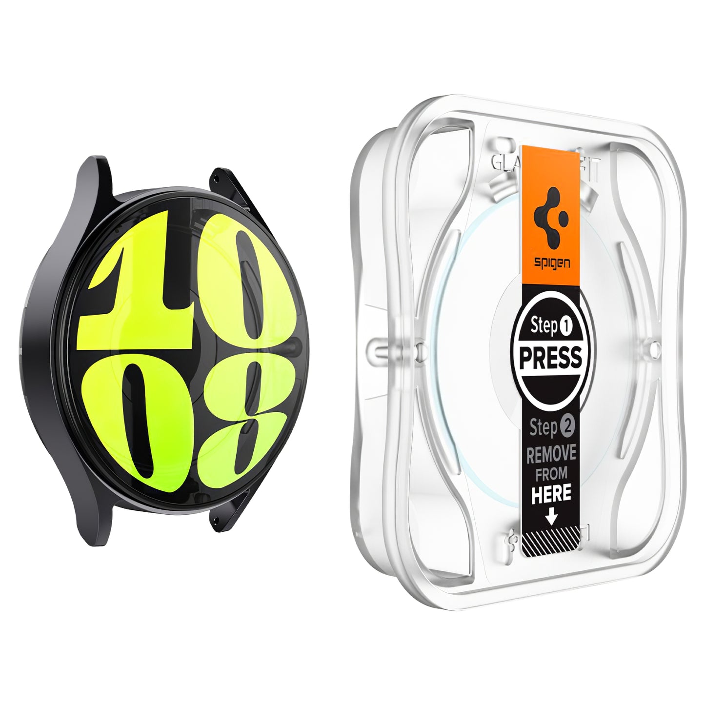 Ochranná fólie Spigen GlastR EZ FIT pro Samsung Galaxy Watch7 / Watch6 / Watch5 / Watch4 44mm Series, Sada 2 kusy, Tvrzené sklo AGL08493