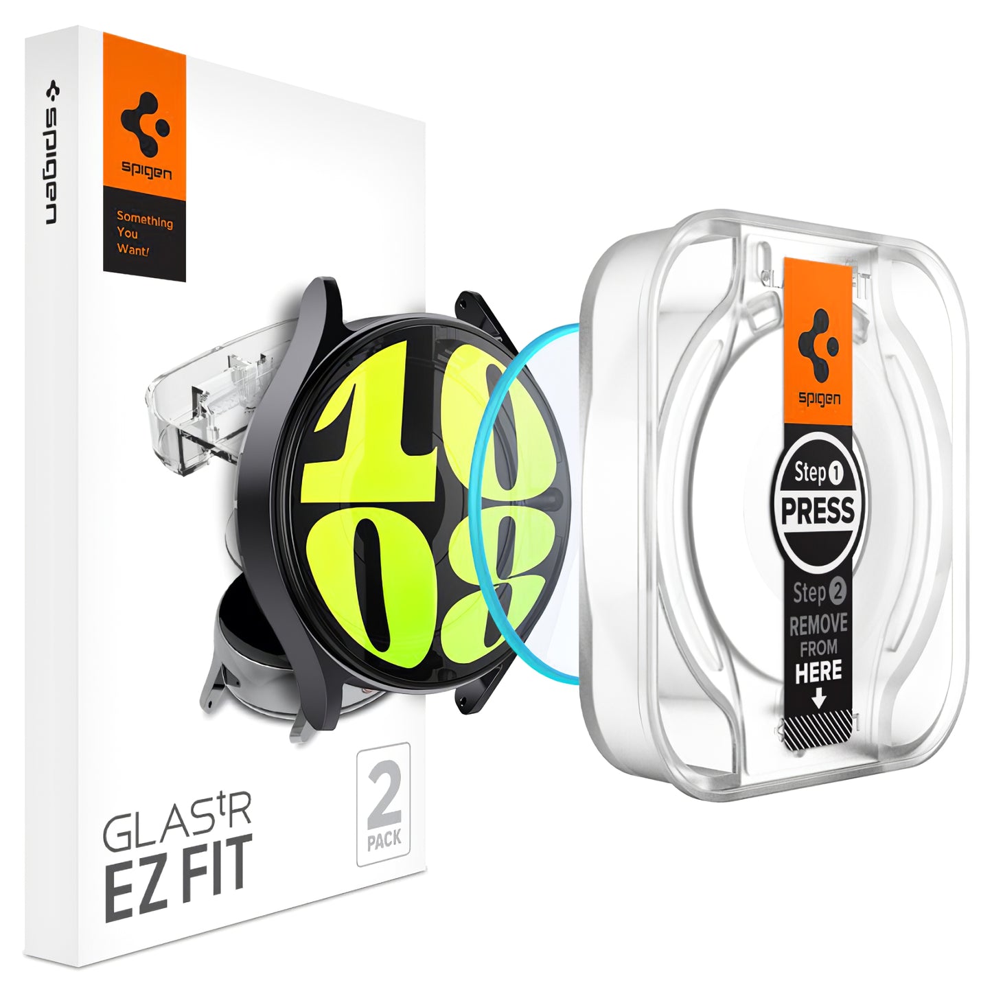 Ochranná fólie Spigen GlastR EZ FIT pro Samsung Galaxy Watch7 / Watch6 / Watch5 / Watch4 44mm Series, Sada 2 kusy, Tvrzené sklo AGL08493