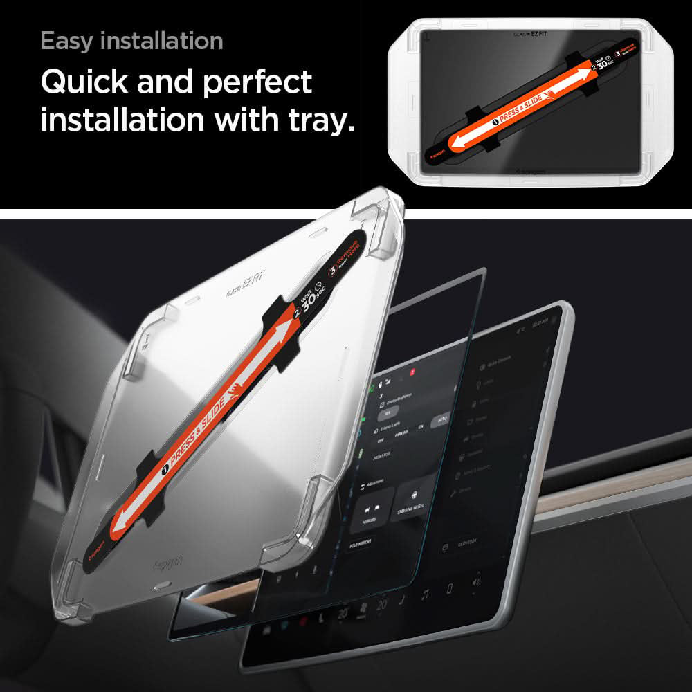Ochranná fólie Spigen GlastR EZ FIT Anti-Glare FC pro navigaci Tesla Y (2026 / 2025) / 3 (2026 / 2025 / 2024), tvrzené sklo AGL07152