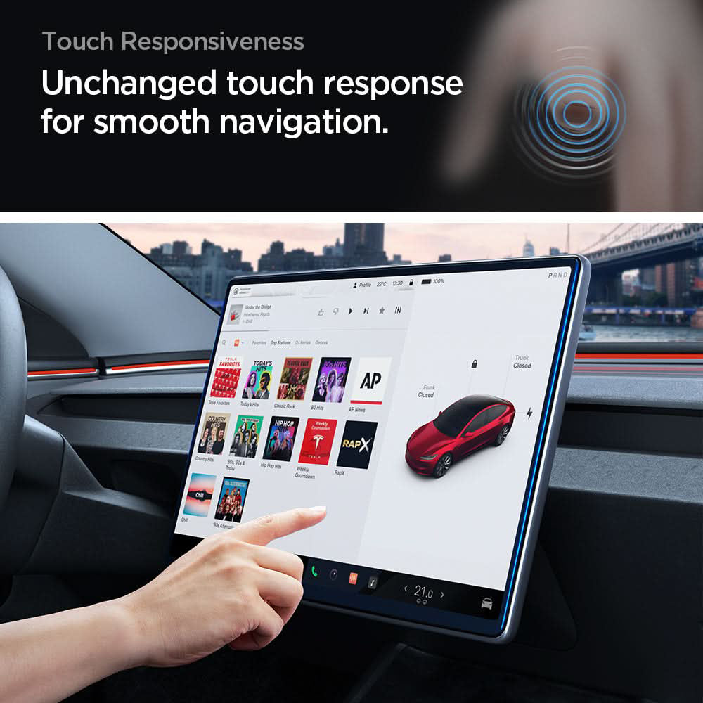 Ochranná fólie Spigen GlastR EZ FIT Anti-Glare FC pro navigaci Tesla Y (2026 / 2025) / 3 (2026 / 2025 / 2024), tvrzené sklo AGL07152
