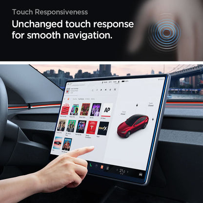 Ochranná fólie Spigen GlastR EZ FIT Anti-Glare FC pro navigaci Tesla Y (2026 / 2025) / 3 (2026 / 2025 / 2024), tvrzené sklo AGL07152