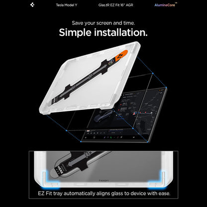 Ochranná fólie Spigen GlastR EZ FIT Anti-Glare pro navigaci Tesla Y 2026 Premium / Performance, tvrzené sklo AGL10819