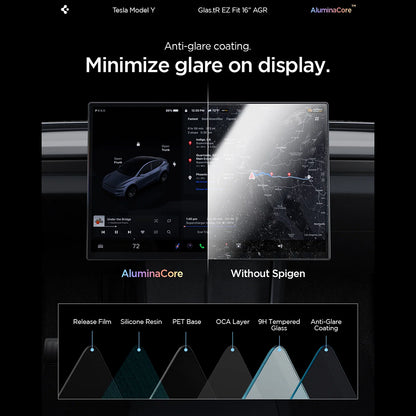 Ochranná fólie Spigen GlastR EZ FIT Anti-Glare pro navigaci Tesla Y 2026 Premium / Performance, tvrzené sklo AGL10819