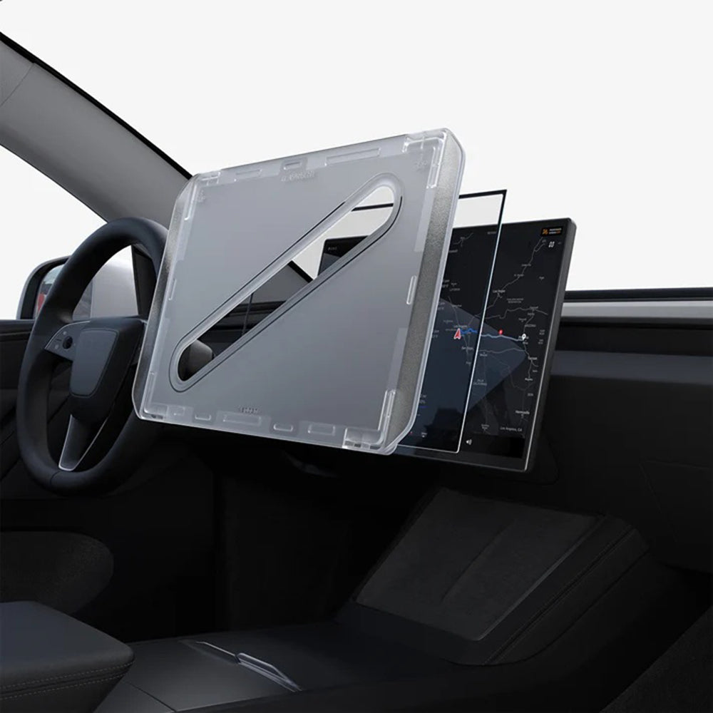 Ochranná fólie Spigen GlastR EZ FIT pro navigaci Tesla Y 2026 Premium / Performance, tvrzené sklo AGL10820