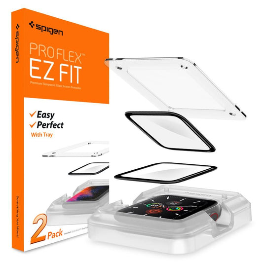 Ochranná fólie Spigen ProFlex EZ FIT pro Apple Watch 44mm Series, sada 2 kusy, flexibilní sklo, černá