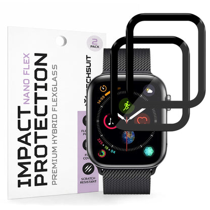 Techsuit Nano Flex Protection Film for Apple Watch 44mm Series, Set of 2 Pieces, Plastic, Black