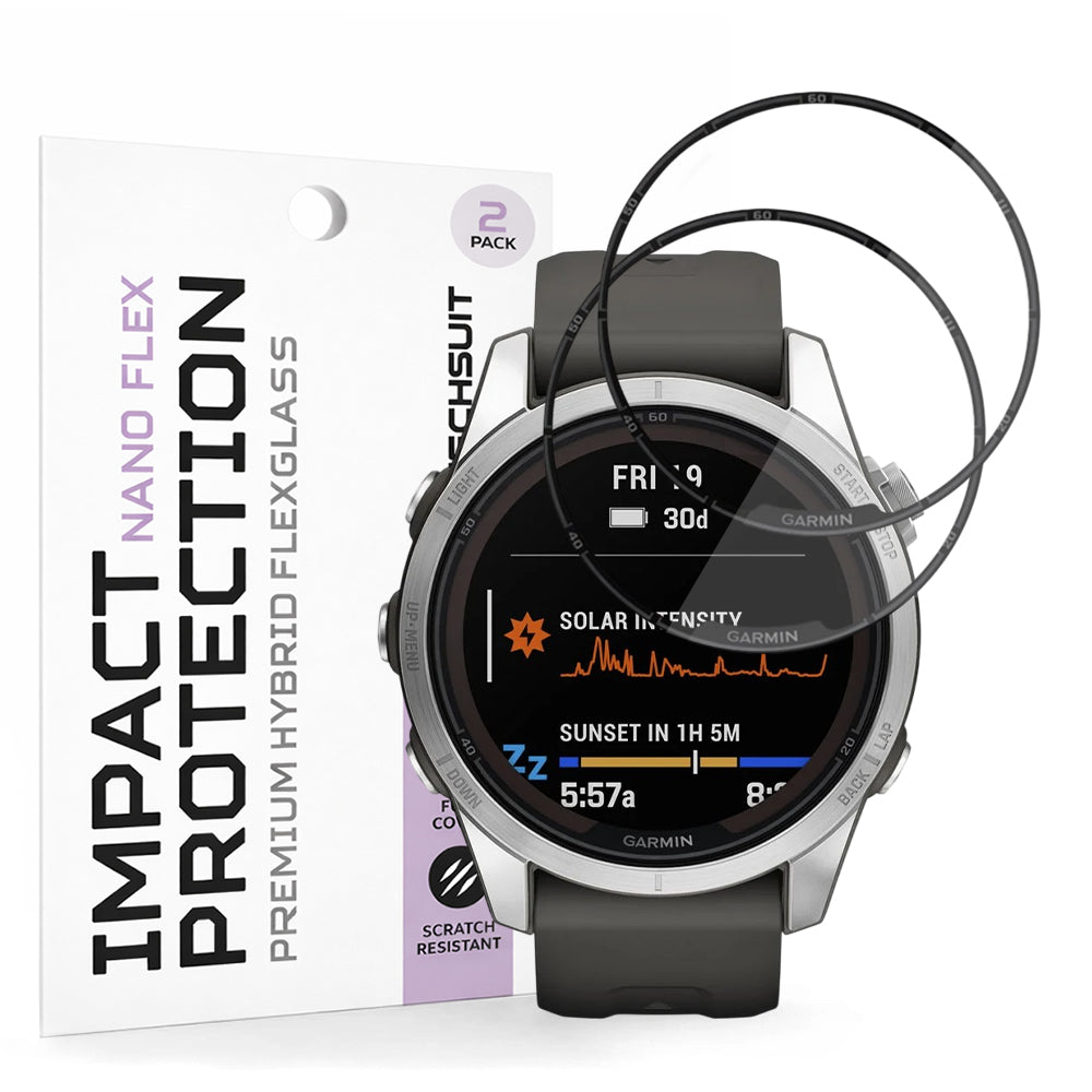Ochranná fólie Techsuit Nano Flex pro Garmin Fenix 7S Pro Solar, Sada 2 kusy, Plast, Černá