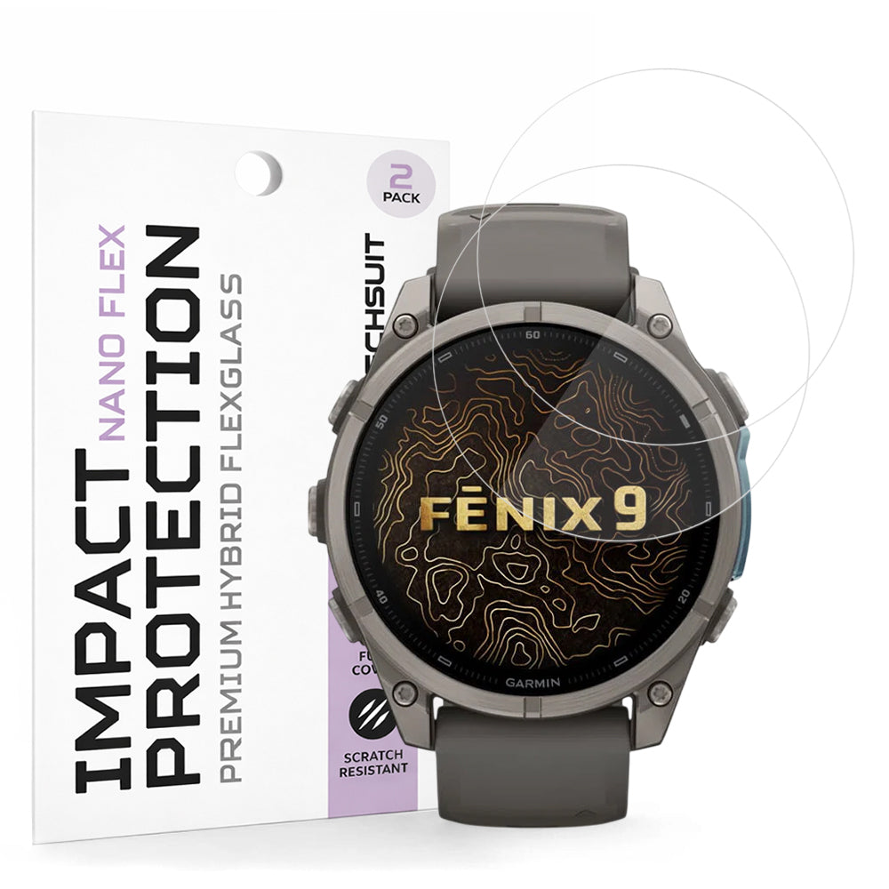 Ochranná fólie Techsuit Nano Flex pro Garmin Fenix 9 Pro 43mm / Fenix 9 43mm, Sada 2 kusů, Plast, Černá