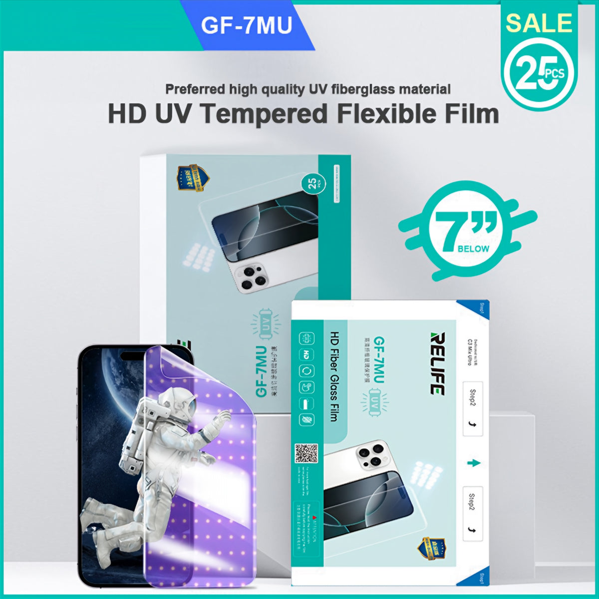 Flexibilní skleněná fólie s vláknem Relife GF-7MU pro UV vakuové laminovací zařízení Sunshine C3 Mix Ultra, 120mm x 210mm, sada 25 kusů