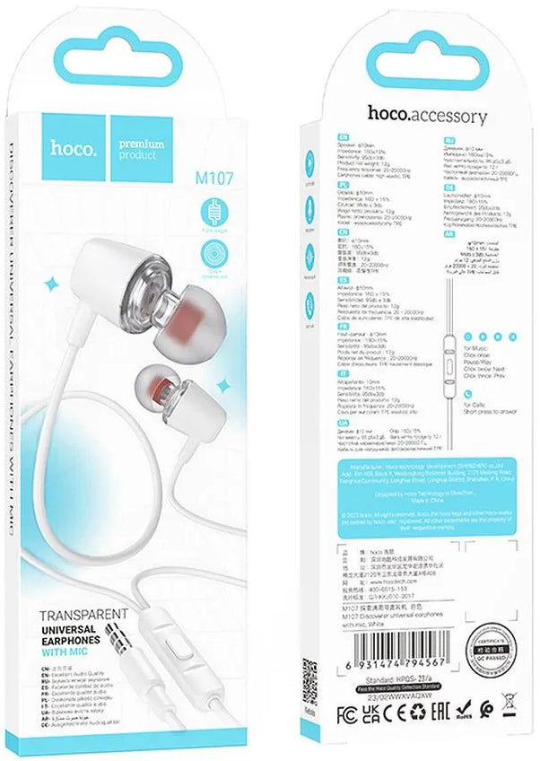 Handsfree 3.5mm HOCO M107, Bílá