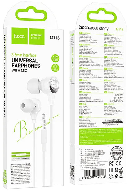 Handsfree 3.5mm HOCO M116, Bílá