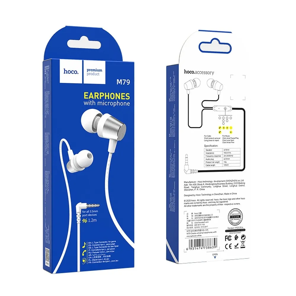 Handsfree 3.5mm HOCO M79, Bílá