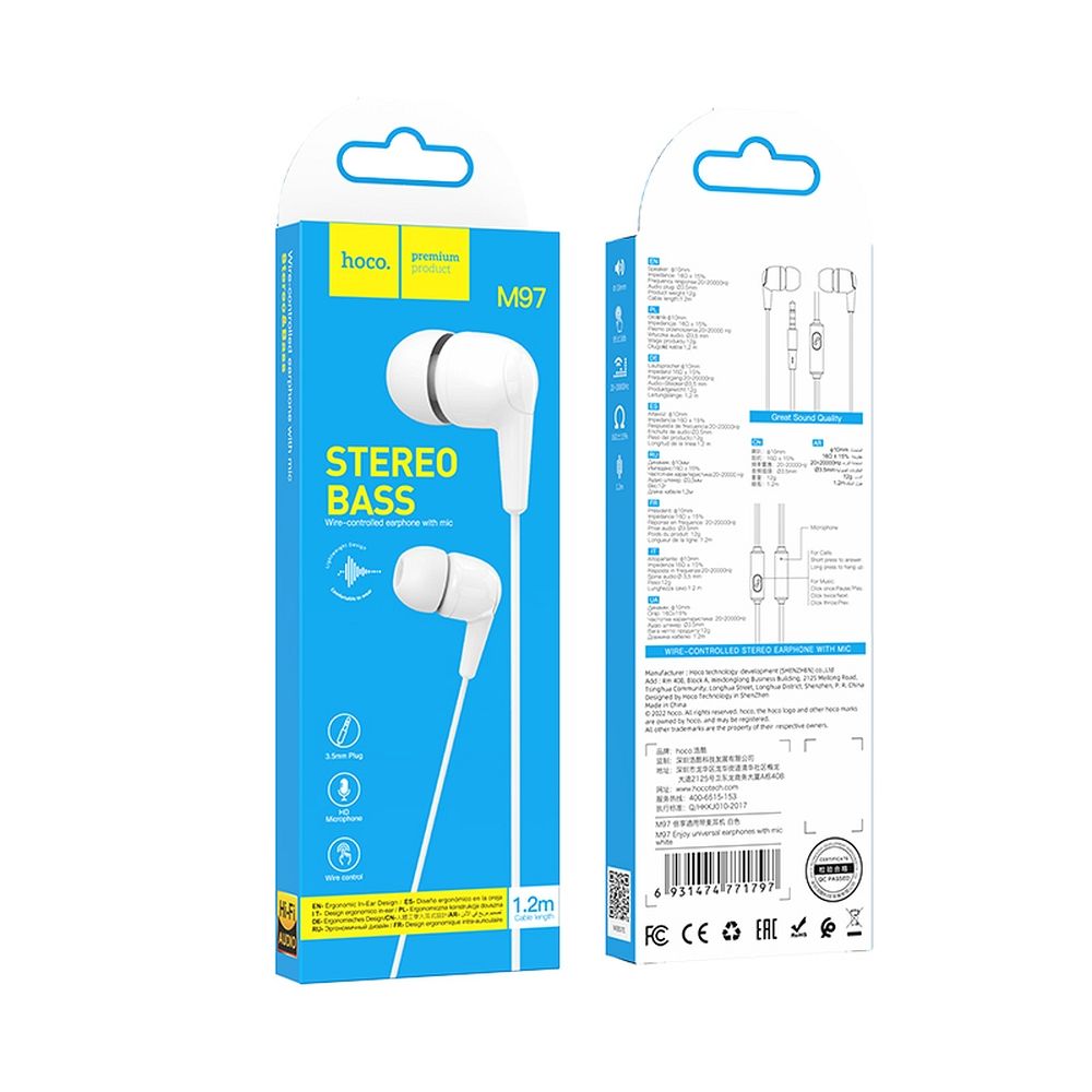 Handsfree 3.5mm HOCO M97, Bílá