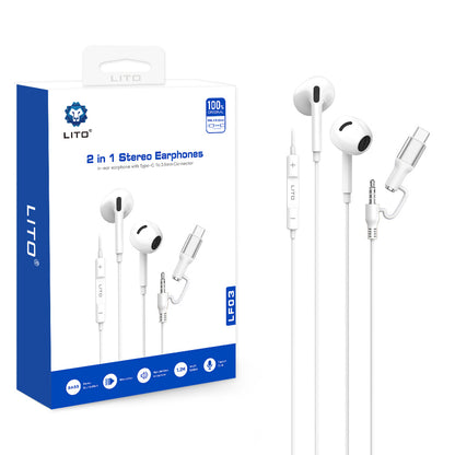 Handsfree 3.5mm / USB-C Lito LF03, Bílá