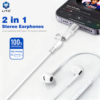 Handsfree 3.5mm / USB-C Lito LF03, Bílá