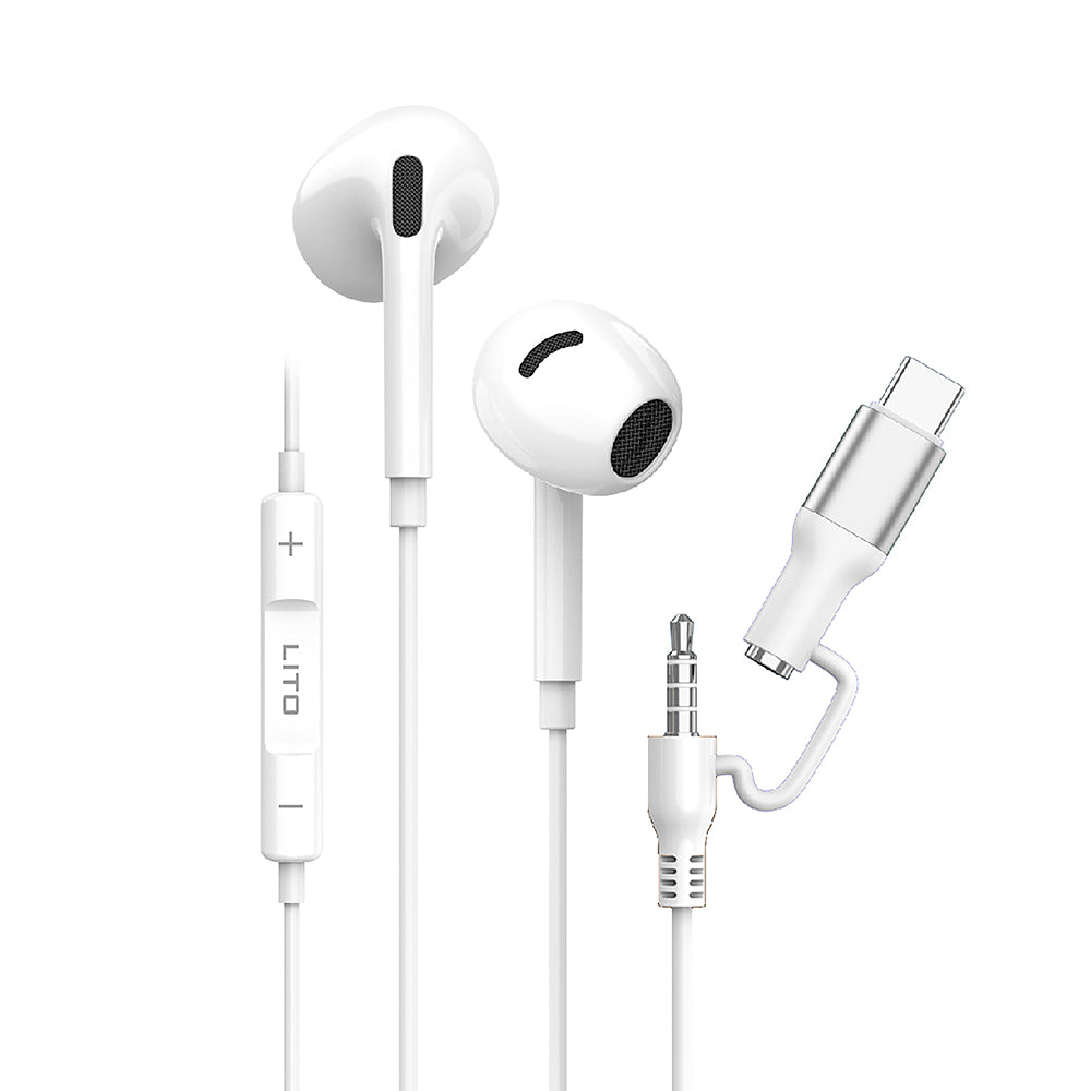 Handsfree 3.5mm / USB-C Lito LF03, Bílá
