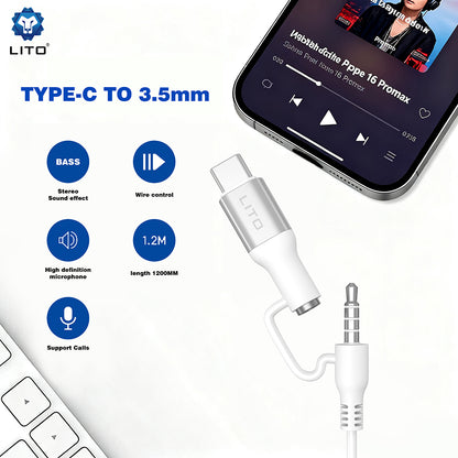 Handsfree 3.5mm / USB-C Lito LF03, Bílá