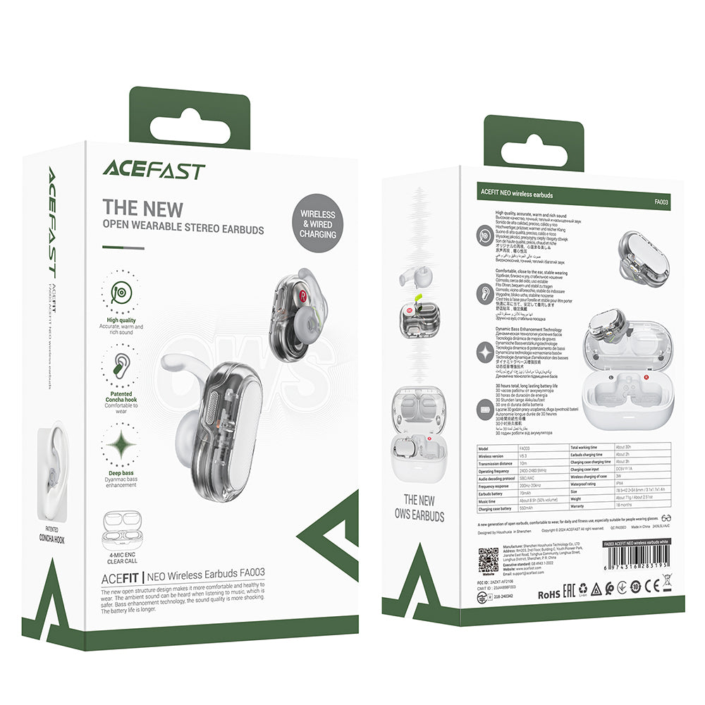 Handsfree Bluetooth Acefast Acefit Neo, TWS, Bílá